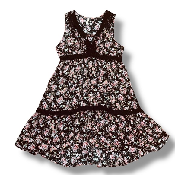 Xhilaration Black Pink Floral Mini Dress – Medium - Picture 1 of 8